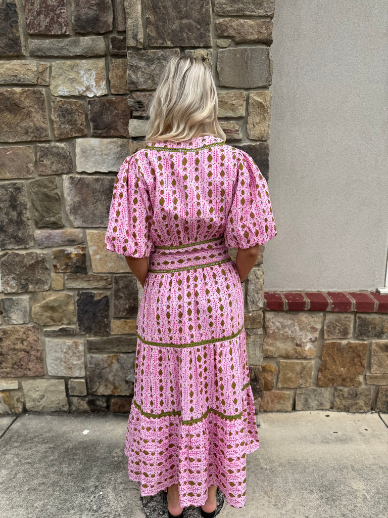 Lisa Puff Sleeve Tiered Dress Pink