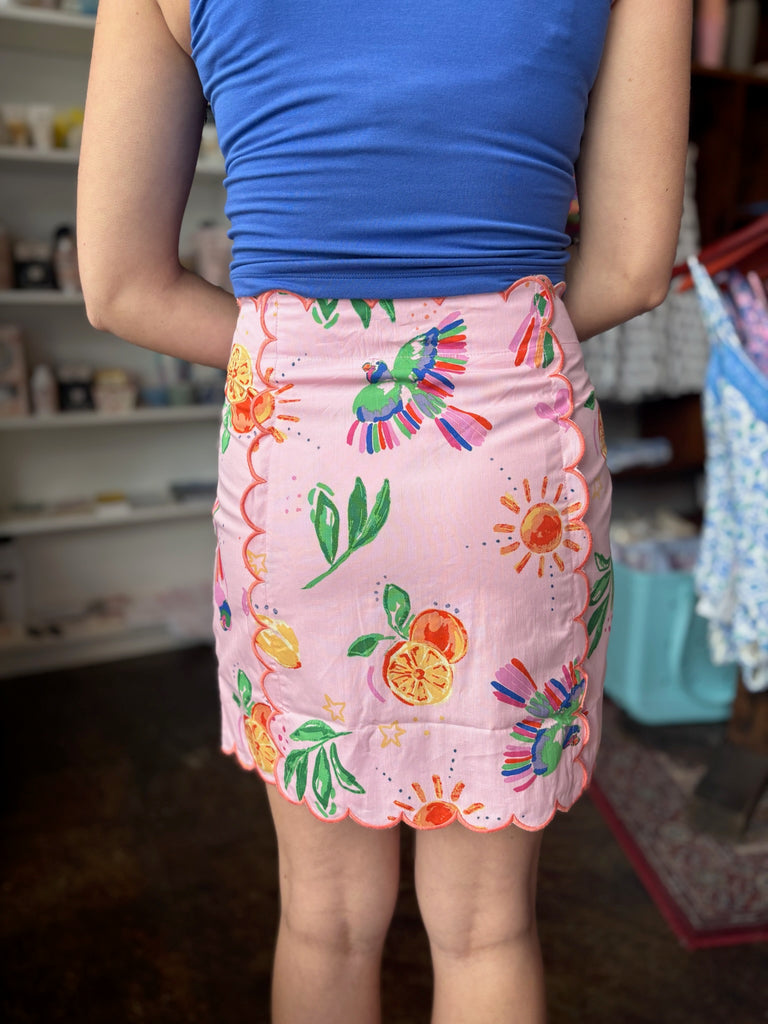 Pink Toucan Fruit Scallop Skirt