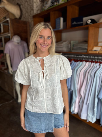 Periwinkle Floral French Vine Button-Up Top With Ruffle Slv
