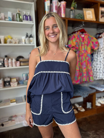 Periwinkle Floral French Vine Button-Up Top With Ruffle Slv