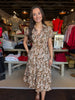 Brown Printed Tiered Shirt Midi Dress