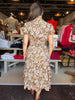 Brown Printed Tiered Shirt Midi Dress