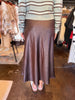 Brown Textured Flared Long Skirt