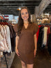 Brown Suede Flutter Mini Dress