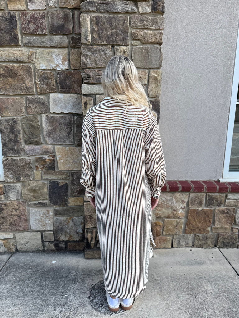 Long Sleeve Stripe Midi Shirt Dress