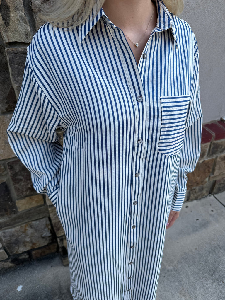 Long Sleeve Stripe Midi Shirt Dress