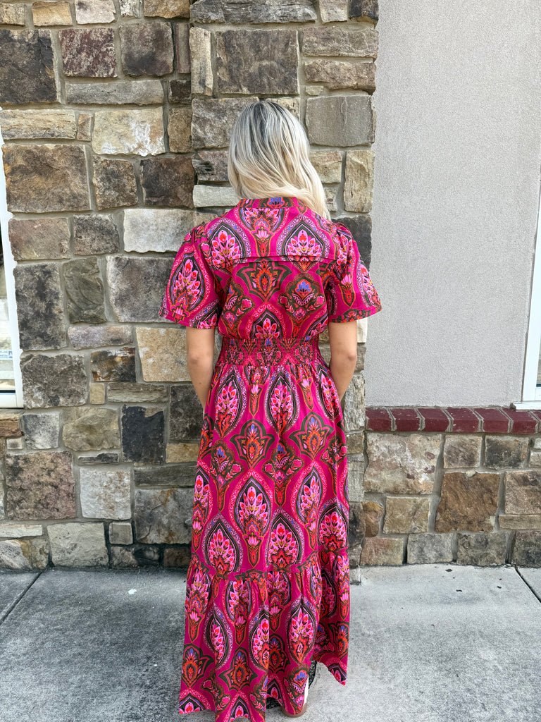 Azura Floral Poplin Maxi Dress Berry Multi