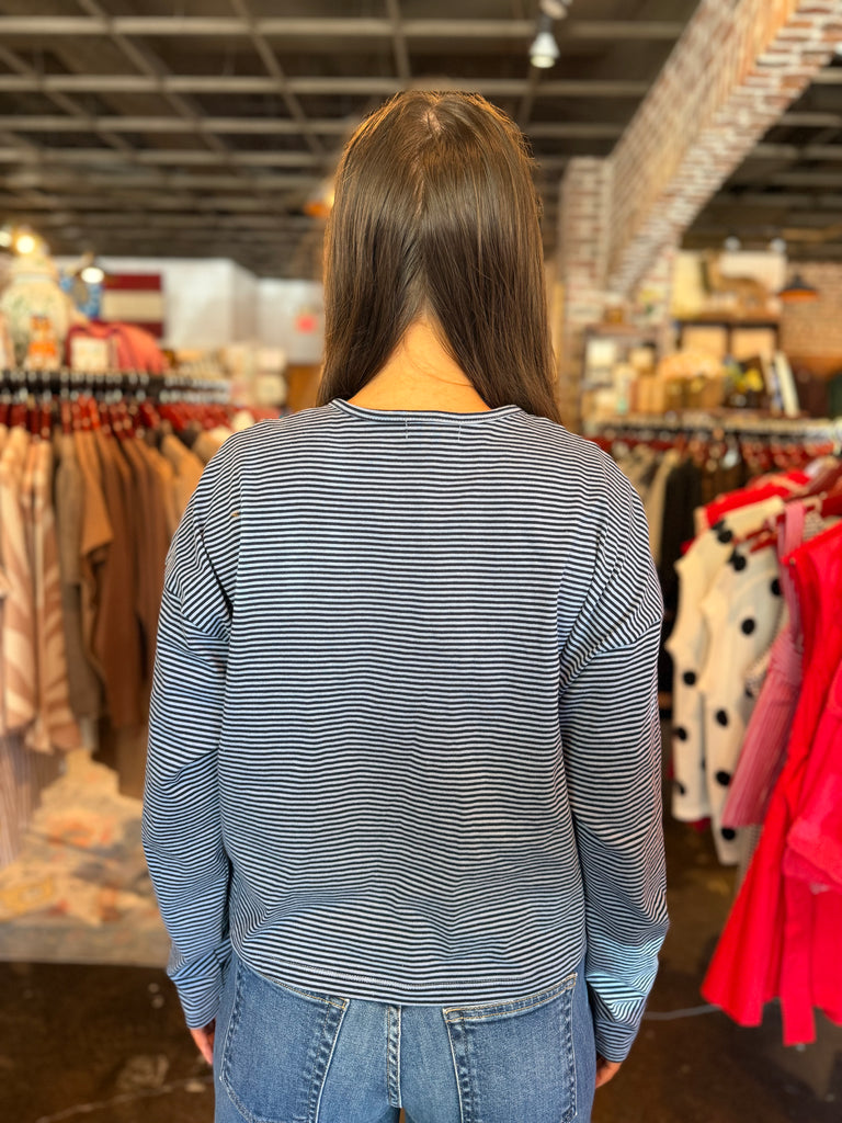 Stripe Button Front Knit Top