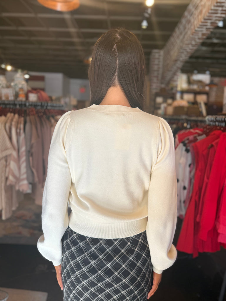 Bow Detail Puff Sleeve Cardigan