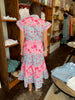 Pink Floral Print Scalloped Tiered Midi Dress