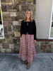 Red Striped Floral Midi Skirt