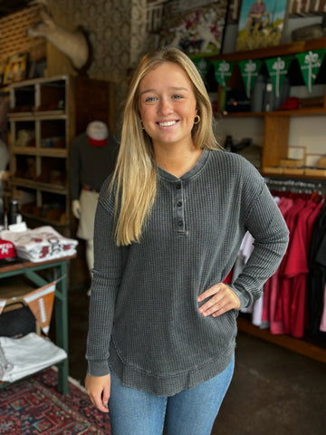 Navy Ruched Textured Top