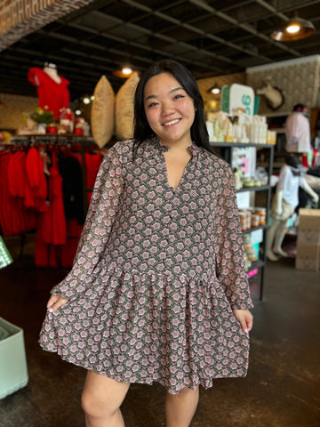 Teal Textured Puff Sleeve Dress