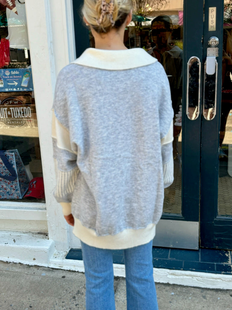 Heather Grey & Ivory Collar Sweater