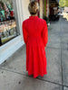 Red Solid Poplin Smock Tier Maxi Dress