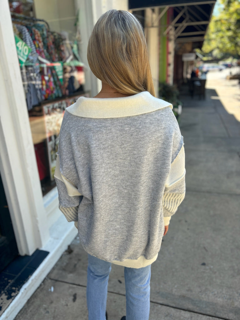 Heather Grey & Ivory Collar Sweater