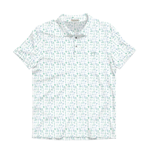 Peach Pattern Performance Polo Clearwater & White