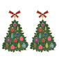 Green Christmas Tree Baguette Bow Earrings