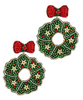 Christmas Wreath & Bow Drop Earrings