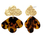 Tortoise/Gold Acetate Teardrop Textured Dangle Earrings