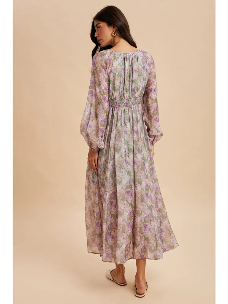 Tencel Floral Smocked Button Down Maxi Dress