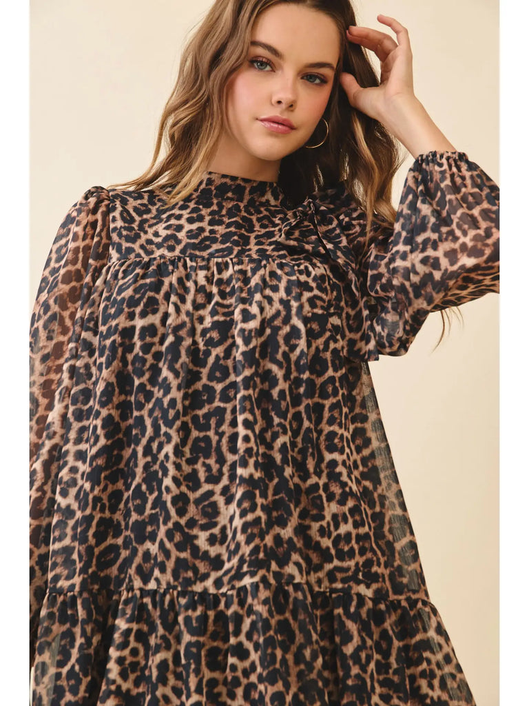 Leopard Print High Neck Mini Dress