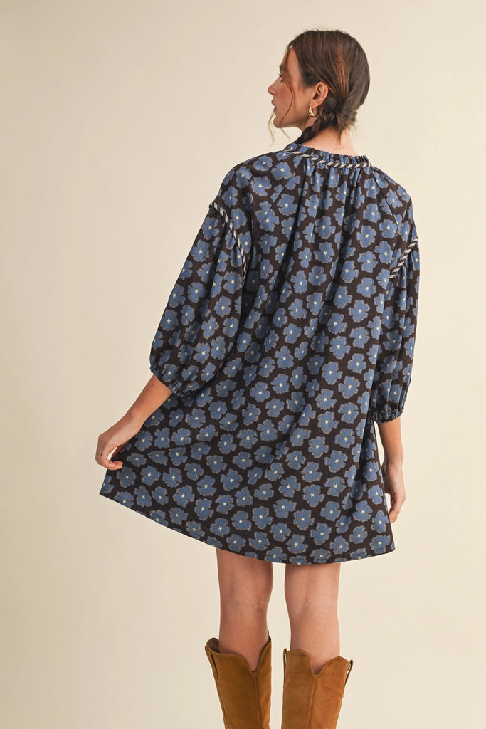 Contrast Floral Mini Shift Dress