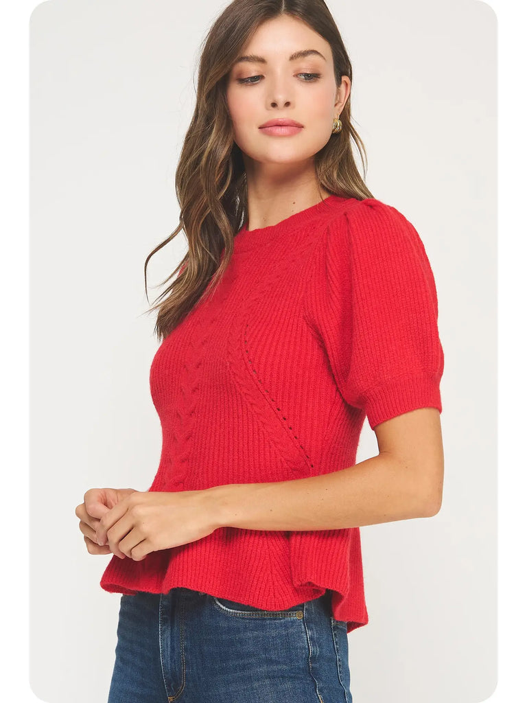 Flared Puff Sleeve Knit Top