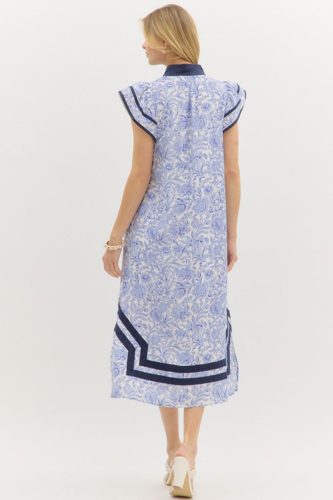 Blue Print Flutter Dress