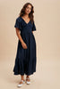 Smocked Washed Satin Midi Dress